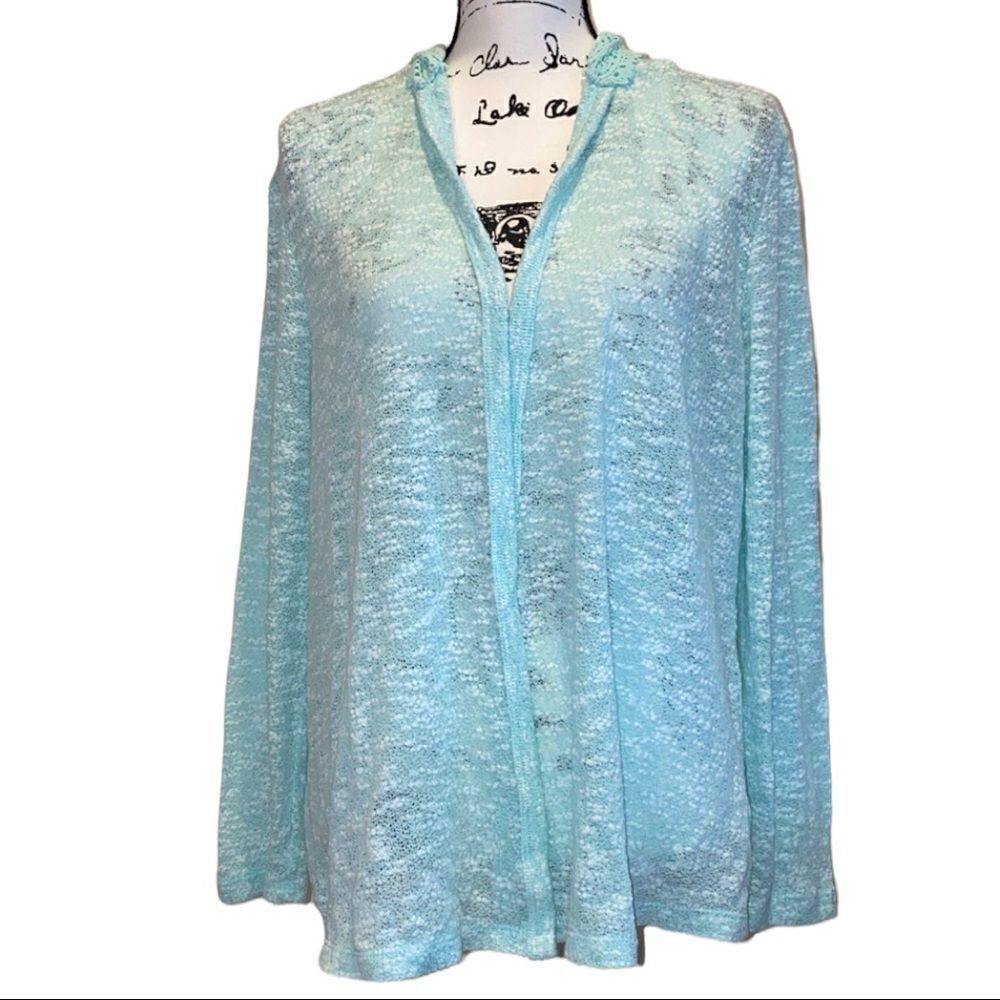 Juniors Open Front Knubby Mint Green Hoodie Sweater Size 15/17